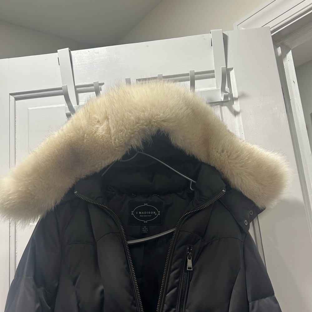 Madison Charcoal Puffer Coat with Faux Fur Trim - Picture 6 of 12